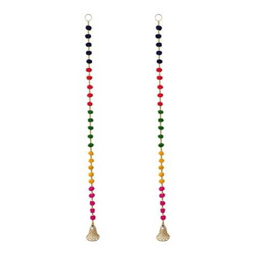 Image of DSCYENTES Pom Pom Door Side Hangings for Decoration, Ganesh Chaturti Decoration, Wall Hanging for Main Entrance,Temple Pooja Room, Stylish & Handmade Diwali Hanging (3 Feet, 10 Pc's)