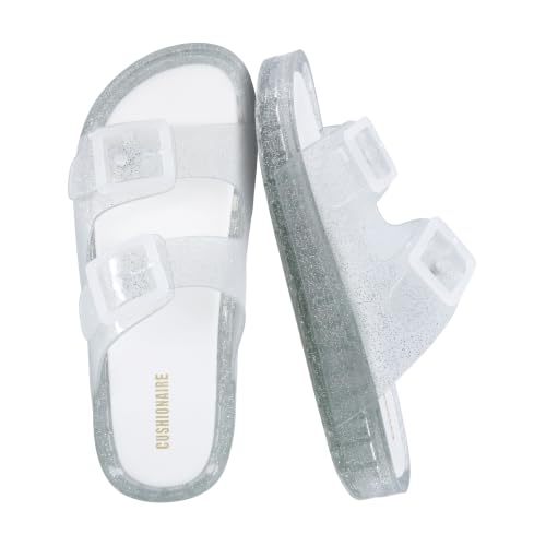 CUSHIONAIRE Pool-K Jelly Sandals for Girls, Water Friendly Slip-On Slides with Double Adjustable Buckles, Comfortable Everyday Wear Kids Sandals, SPARKLE 3 by CUSHIONAIRE - Used condition - US$28.49