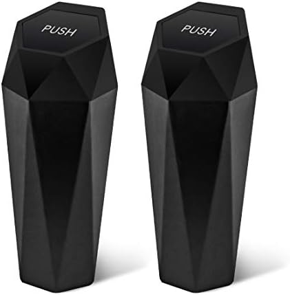 OUDEW Car Trash Can with Lid New Car Dustbin Diamond Design, Leakproof Vehicle Trash Bin, Mini Garbage Bin for Automotive Car, Home, Office, Kitchen, Bedroom, 2PCS (Black)