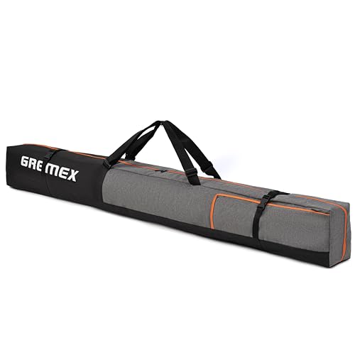 GREMEX Skitasche 160 cm - Wasserdicht umd robust - Leichte Tasche für 1 Paar Ski - Ergonomischer kompakter Skisack - Alpin Ski Zubehör Reise Sport Ausrüstung - Praktisch für Transport und Aufbewahrung