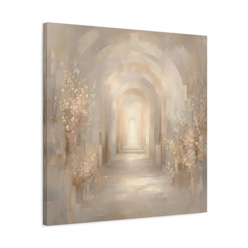 Impression toile arche beige et or 60x60 cadre bois déco murale salon moderne