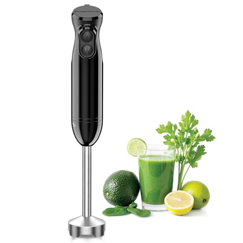 Bonsenkitchen Batidora de Mano, 1000W de Acero Inoxidable para 2 Velocidad Progresivo para Sopas Purés Smoothies y Salsas