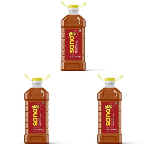 Image of Sano Pure and Aromatic Kachi Ghani Mustard Oil - 5L Pet Bottle, 100% Natural, Ideal for Cooking, Pickling, and Health Benefits - Edible Oil (Pack of 3)