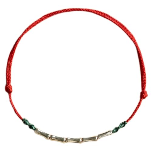 Feng Shui - Pulsera de plata pura roja para buena suerte, tobillera budista tibetana ajustable hecha a mano, joyería unisex de la suerte, Anklet, Piedra, Sin piedra preciosa