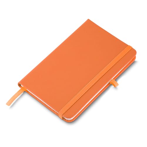 Caderno A6 UTIMAIS+ 14x9cm 80 Folhas Pautadas, Capa Dura PU com Elástico e Suporte para Caneta, Laranja