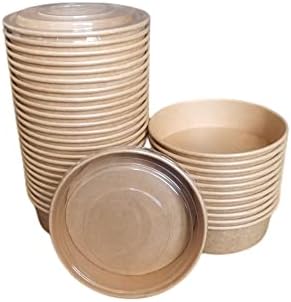 Lesibag 16 oz Disposable Paper Bowls - Disposable Salad Bowls with Lid Takeaway Food Containers for Hot/Cold Food 15 Sets (16 OZ)