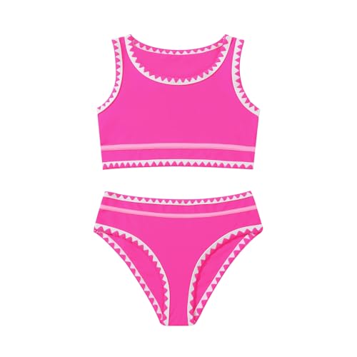 Image of Girls Bathing Suit Toddler Swimsuits 2 Piece Bikini Sets Round Neck Colorful Lace Teen Girls Swimwear 3-14T