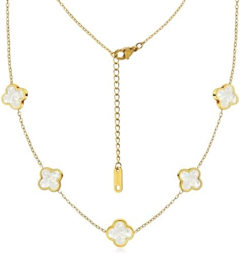18K Gold Plated Pendant Necklaces for Women, Dainty Lucky Four Leaf Clover Gold Necklace Set Jewelry Gifts for Women