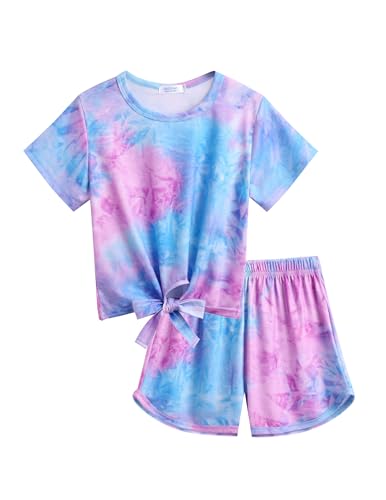 Arshiner Teen Girls Short Set Cotton Tie Dye Short Sleeve Crop Top and Short Clothing Set Trendy 2 Pieces Outfits 10-12 Years