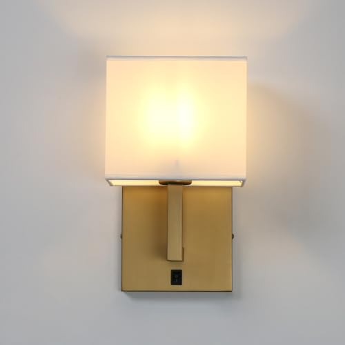 Yosoan Lighting 2 Sets of Vintage Modern Linen Lampshade Wall Light Fittings, Beside LED Wall Lamp with Wall Switched for Living Room Bedrooms Hotel E27 Screw (Antique) - Image 6