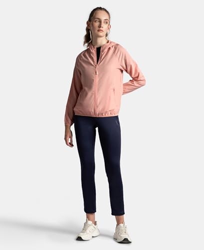 Image of Jockey MW50 Women's Microfiber Fabric Relaxed Fit Raglan Styled Water Resistant Hoodie Jacket with Stay Dry Treatment