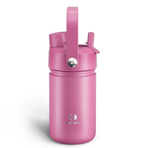 Image of Kids Insulated Water Bottle with Straw - 12oz Stainless Steel Water Bottle with Dual Spouts, Leak-Proof, BPA-Free, Double Wall Vacuum Keeps Cold for 24 Hours for Sports, Travel, School (Turkish Rose)