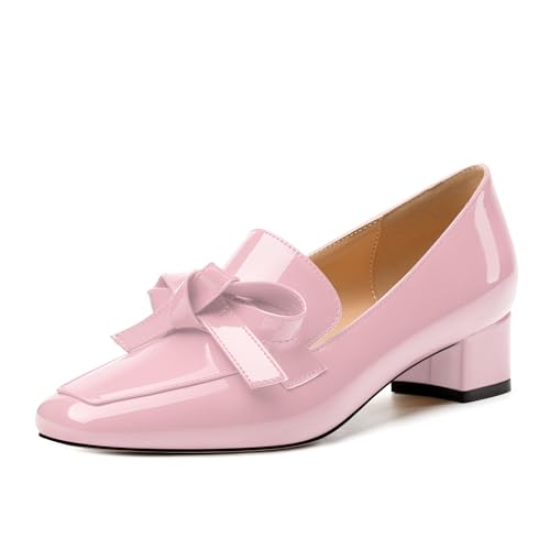 Image of Womens Loafer with Heel, Comfortable Chunky Heels for Women, Loafers Shoes with Bowknot Womens Bunion Dress Shoes