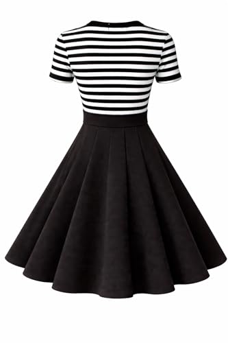 Image of BI.TENCON Women's Striped Pleated Casual A-Line Dresses Knee Length with Pockets