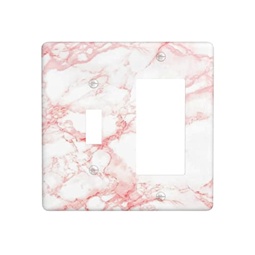 Rosa Orange Marmor Textur 2 Gang Single Toggle/Wippe Kombination Lichtschalter Abdeckung Dekorative Wandplatte Elektrische Frontplatte Bauernhaus Küche Dekorieren 11,4 cm x 4,5 cm Cover