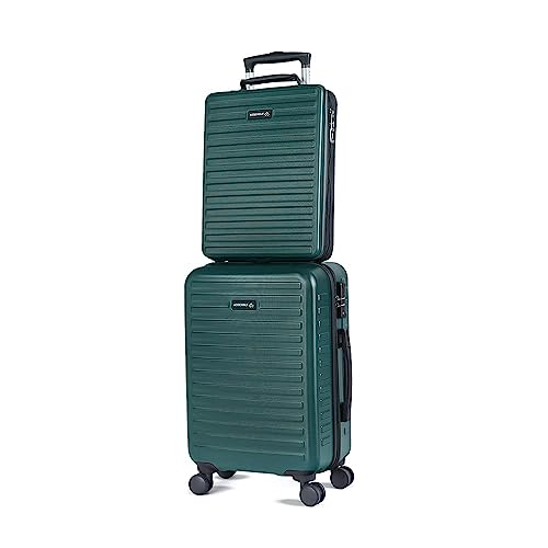 Image of Assembly Cabin Suitcase Small & Hard Shell Laptop Bag with Flat-Lay Opening, 8 Spinner Wheels, Premium Polycarbonate Hard Shell Carry On Luggage Combo for Business Travel, Green