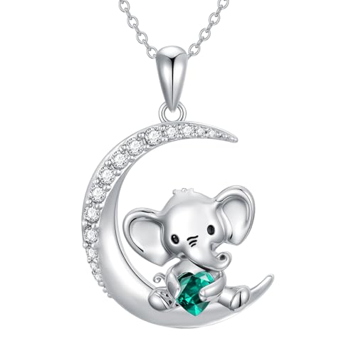 Image of PROESS Animal Birthstone Necklace 925 Sterling Silver Otter /Axolotl /Hippo /Elephant /Dachshund /Monkey /Red Panda Pendant Necklace Animal Birthstone Jewelry Gifts for Women