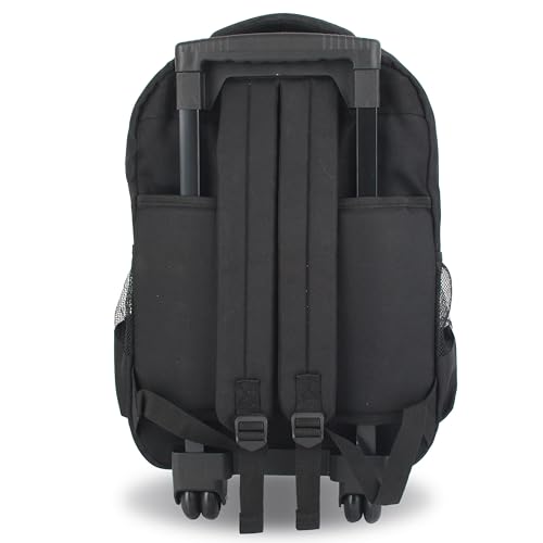 Unisex Kid's Rolling Backpack Adults. Boys Girls Roller Bookbag w/Wheels, Black, 19"3