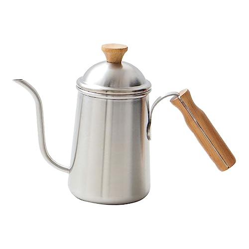 BESTOYARD 日式木製ハンドルステンレス長細口ケトル コーヒー用アウトドアキャンプ向け湯沸かし器 ガス 対応保温蓋付きシンプルデザイン