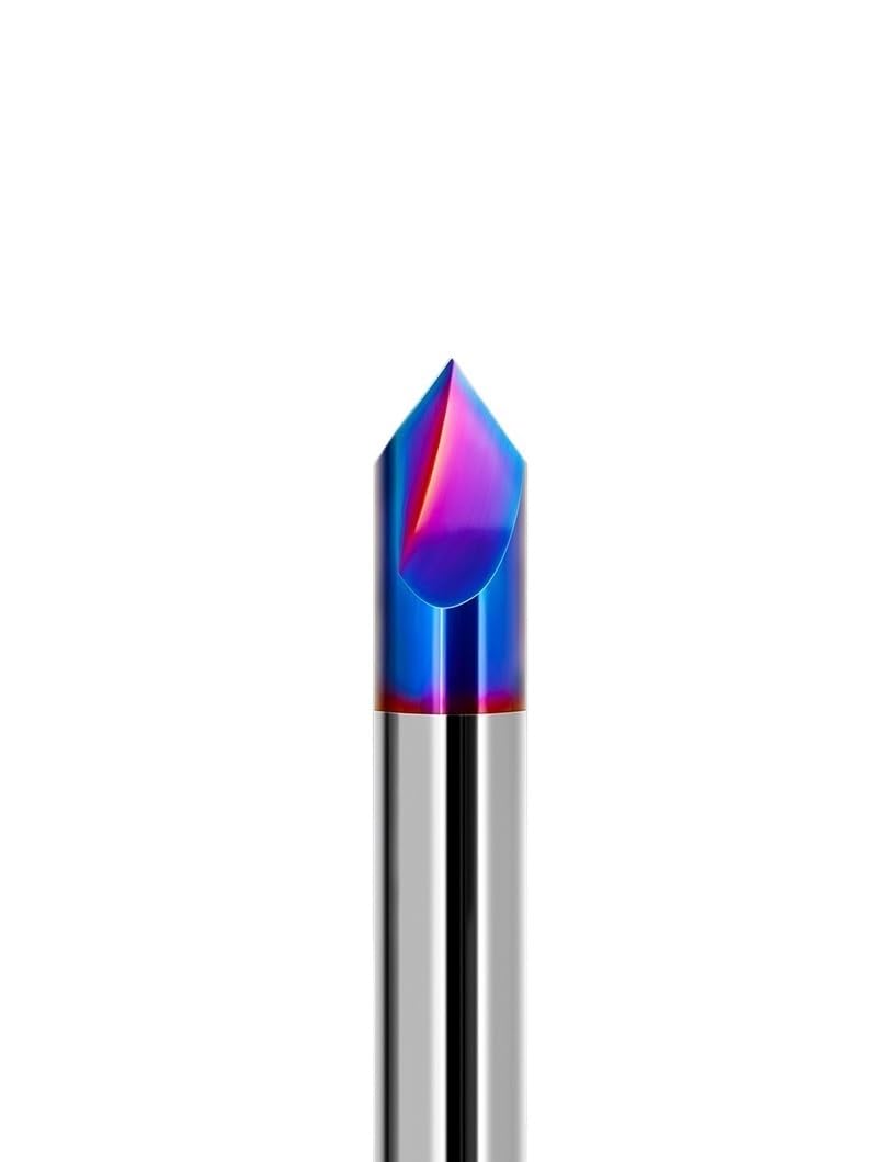 Fresa de carburo 90 grados for chaflán HRC65, ranura en V, 2-3 flautas, herramienta fresado metal con revestimiento azul nano for tallado, biselado y desbarbado(D10X75LX90R 2Flute)