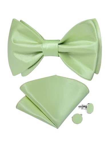 Image of DiBanGu Satin Bow tie Self-Tied Bowtie Set for Men Wedding Prom | Solid Color,Skin-Friendly,Versatile Accessory,Lapel Pin,Pocket Square,Cufflinks,School Dance,Banquet,Dinner,Celebration