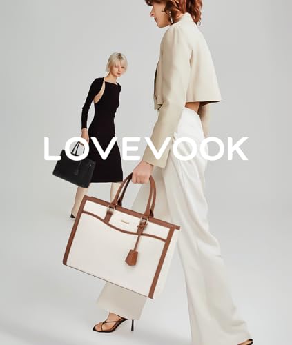 Image of LOVEVOOK Laptop Tote Bag for Women, 15.6 inch Lightweight Canvas Office Work Bag Briefcase, Large Capacity Teacher Computer Bag Handbag for Travel Business,2pcs Set Canvas /Beige-Brown