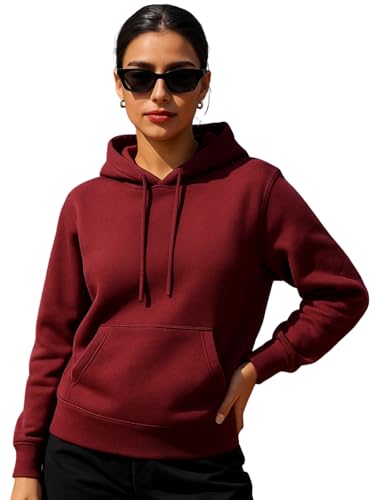 Image of JUNEBERRY Cotton Spun Casual Solid Full Sleeves Women Stylish Hooded Neck Regular Fit Hoodie for Winter
