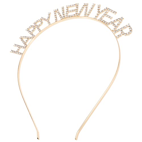 Happy New Year Stirnbänder Mit Strass, Golden, Für Silvester-Partys – Glitzernde 'Happy New Year'-Schrift & Sternen-Deko