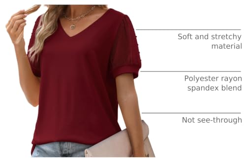 Image of Aokosor Womens Summer Tops V Neck T Shirts Swiss Dot Puff Sleeve Tops Loose Casual Tshirts