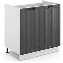 Mueble Para Fregadero Rustico Vicco Armario bajo para Fregadero Fame-Line, Antracita/Blanco, 80 cm sin encimera