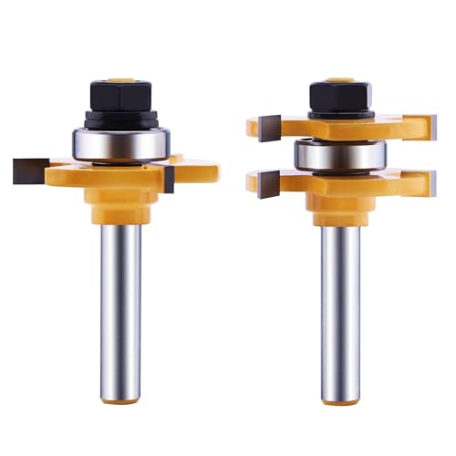 Tongue and Groove Router Bit Set (2 PCS) with 1/4 Inch Shank T Shape Wood Milling Saw Cutter by LU&MN (Woodworking Tools for Home Improvement and DIY)