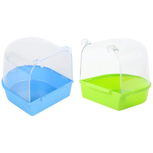 DECHOUS 2 Bañeras Colgantes para Pájaros en Colores Verde y Azul Bañeras para Loro Apertura Curva para Jaulas Estándar Accesorio de Baño para Limpieza y Cuidado de Aves Domésticas