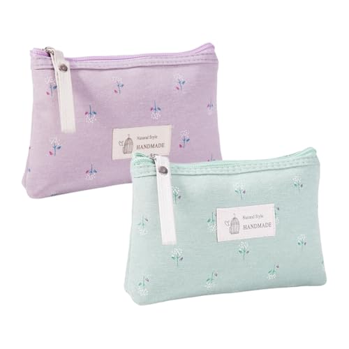 2 Pezzi Borsa Cosmetica da Viaggio, Sacchetto Cosmetico, Borse Per Il Trucco Stampate con Cerniera, Bustina Portatutto Ragazza Makeup Bag Necessaire Donna Sacchetto (Verde/Viola)