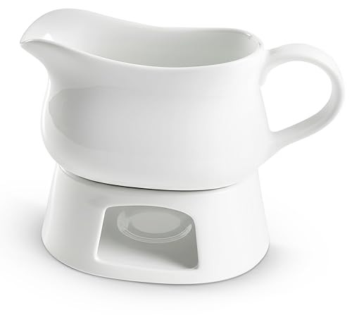 Kook Ceramic Gravy Boat with Warmer, Spill-Free, 17 oz, White
