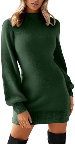 Image of GRECERELLE 2026 Womens Fall Winter Mock Neck Mini Pullover Sweater Dress | Long Sleeve Ribbed Knit Bodycon Fit for Parties Date Holidays Daily(XS-2XL)