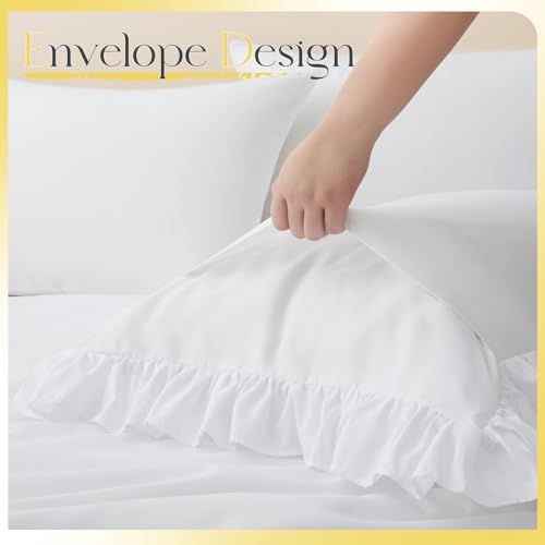 image for Horbaunal 2 Pack White Ruffle Pillowcases Standard Size, 20