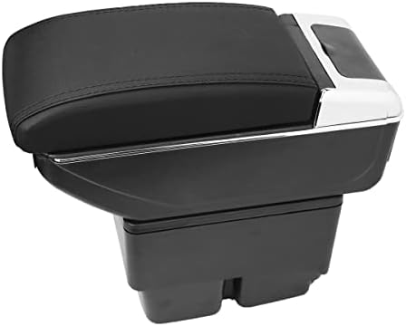 MARCHFA Armrest Storage Box Custom Fit for Fiesta 2009-2017 Armrest Box with 7 USB Charging Port 1PCS (Black Stitching)