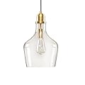 Hampton Hill Auburn Pendant Kitchen Lighting for Dining Room, Industrial Kitchen Lights, Hand-Blown Glass Bell Shaped Pendant Light for Kitchen Island, Foyer, Bedroom, 9" Dia x 95.5" H, Gold/Clear