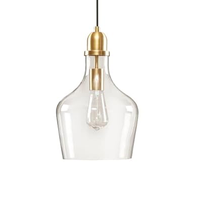Hampton Hill Auburn Pendant Kitchen Lighting for Dining Room, Industrial Kitchen Lights, Hand-Blown Glass Bell Shaped Pendant Light for Kitchen Island, Foyer, Bedroom, 9" Dia x 95.5" H, Gold/Clear