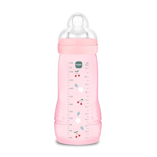 MAM Biberon Easy Active Baby Bottle 330 ml, Biberon MAM per bambini attivi ergonomico e pratico, Accessori neonato 4+ mesi per l'allattamento con tettarella misura 3 piatta e simmetrica, Rosa