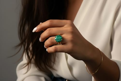 Bague en malachite hexagonale or pour femme bague de fiançailles mode