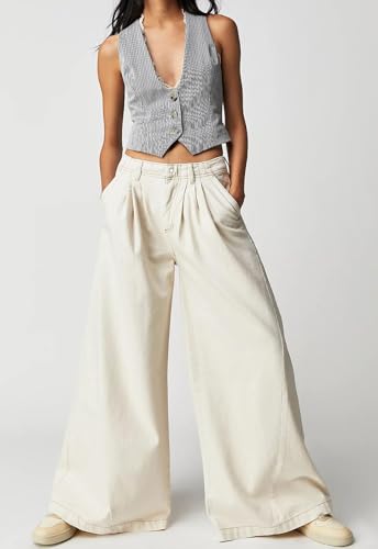 CHARTOU Women Baggy Denim Cargo Pants Jeans Y2k Wide Leg Pants Casual Oversized High Waisted Culottes with Pockets2