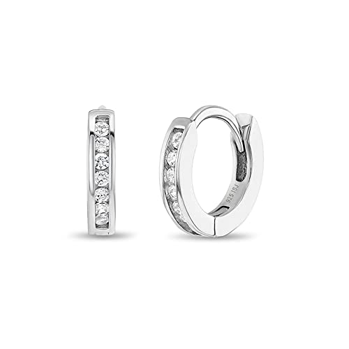 925 Sterling Silver Cubic Zirconia Small Hoop Earrings for Infants, Toddlers, and Little Girls 0.39