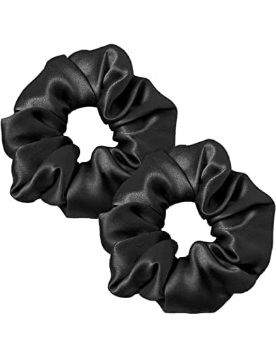 Black Silk Scrunchies (2 Pcs) - Silk Elastic Hair Band Set - For Girls & Women Hair Accessories (B0CHJZ6YF4) Amazon Price History, Amazon Price Tracker