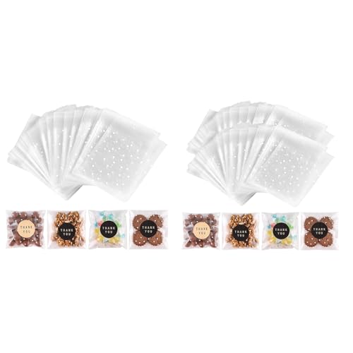Bundle of 100PACK Self Sealing Cellophane Bags and 200PACK Self Sealing Cellophane Treat Bags for Giving Candy with Stickers