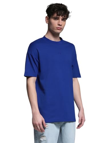 Image of Jack & Jones Men's Solid Round Neck Cotton Relaxed Fit T-Shirt | Boxy Fit | Drop Shoulders
