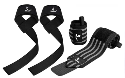 XSAW - Weight Lifting Wrist Support & Wrist Strap Combo for Men & Women Gym & Fitness Kit (L)