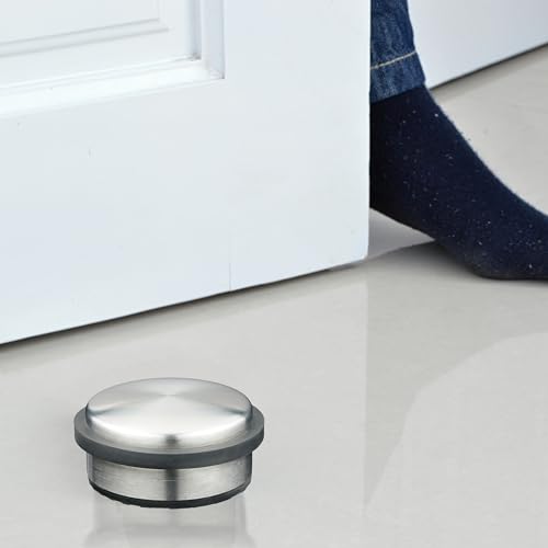 Relaxdays Set of 2 Door Bumpers, Stainless Steel, Hxdiameter : 5 x 10 cm, Flat & Heavy, Non-Slip, Slamming Brakes, Silver/Black - Image 2