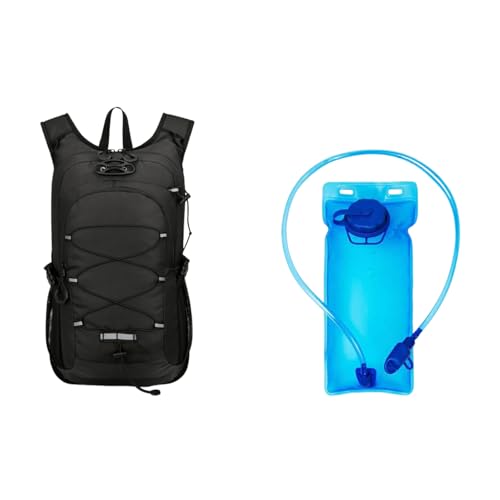 Mochila Hidratação Esportiva Impermeável de Nylon Preta com Bolsa de Água 2L EVA, para Ciclismo, Montanhismo, Trilha e Viagem