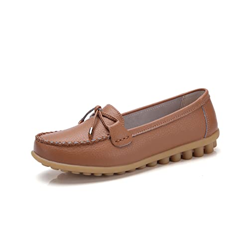Image of Momuk Women's Penny Loafers Leather Driving Moccasins Slip On Boat Shoes Fashion Comfort Flats